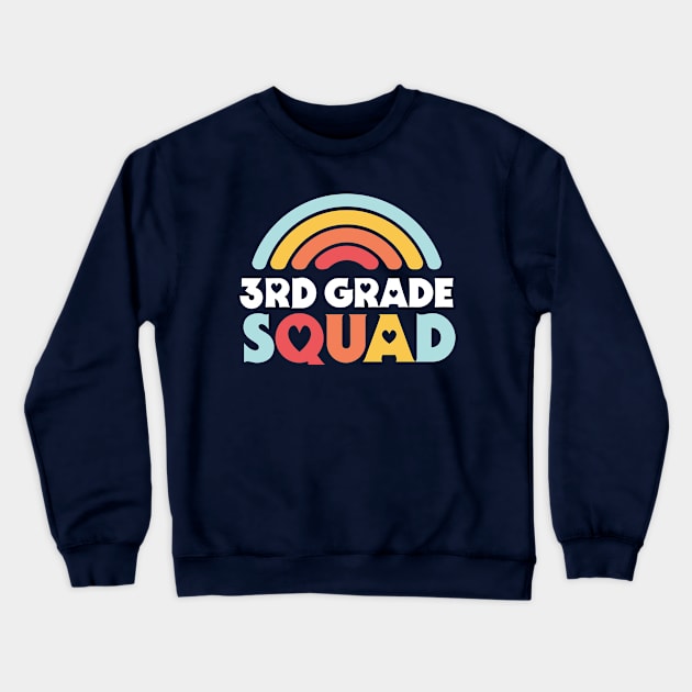 Cute School Teacher 3rd Grade Squad with Retro Rainbow and Hearts Crewneck Sweatshirt by SLAG_Creative